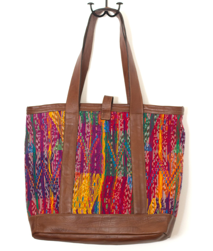 Unique luxury Mayan handwoven andleather tote bag